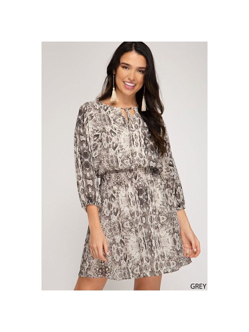 She & Sky Grey Snakeskin Print Dress Size Medium